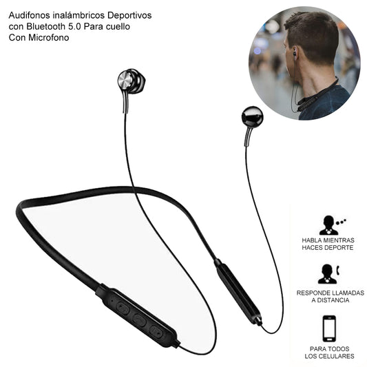 Audífonos Inalámbricos Deportivos con Bluetooth 5.0 para Cuello con Micrófono AU240011 Negro