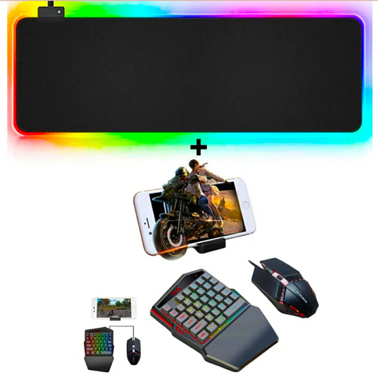 Combo Bluetooth Kit Combo Gamer 4 en 1 Teclado Gamer de una Sola Mano Rgb y Mouse Dreizt Pubg Free Fire + Mousepad RGB 80x30