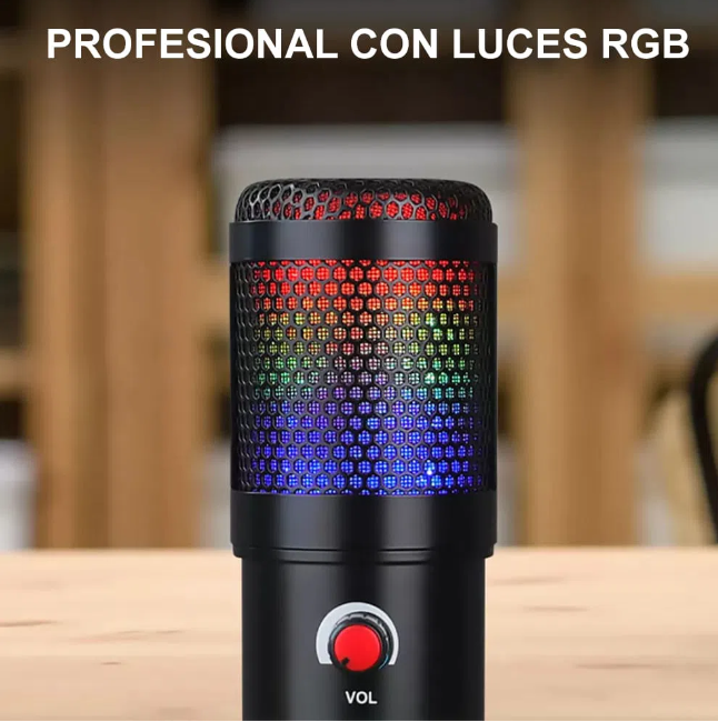 Micrófono Profesional de Mesa con Luces Black RGB Dreizt