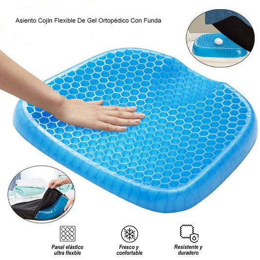 Asiento Cojín Flexible de Gel Ortopédico con Funda para Oficina