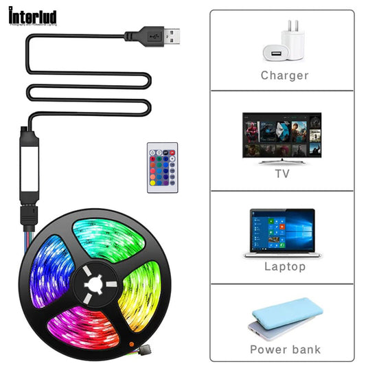 Cinta Tira de Luces Led RGB 5 Metros para Decoración Flexible y Control USB Interlud FYI260014