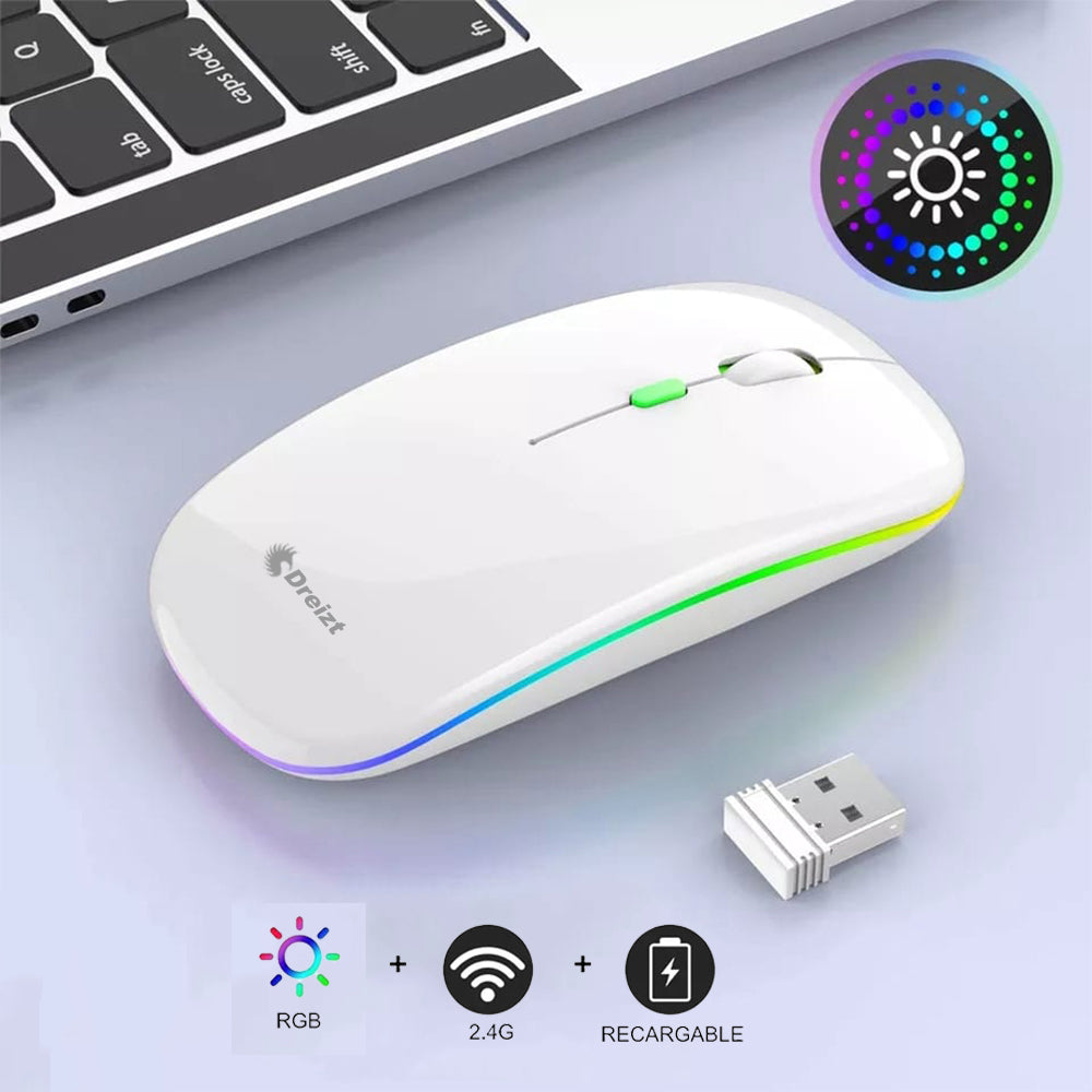 Mouse Inalámbrico Recargable Bluetooth con Iluminación LED RGB GR270025 Dreizt Blanco