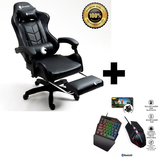 Combo Gamer Silla Gamer Dreizt Shine Series Negro + Teclado Gamer de una Sola Mano Rgb y Mouse 4 en 1