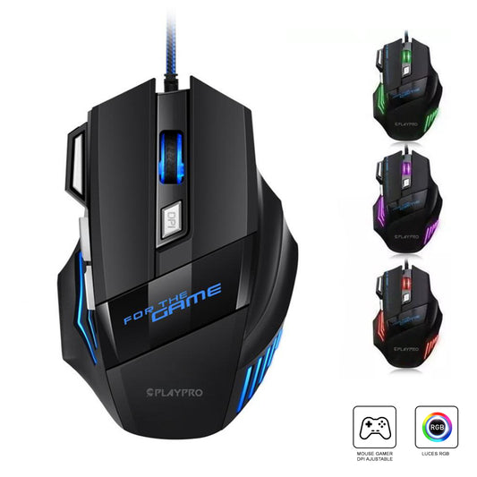 Mouse Gamer Playpro Usb Optico Retroiluminado GR270031 RGB 3200dpi Negro