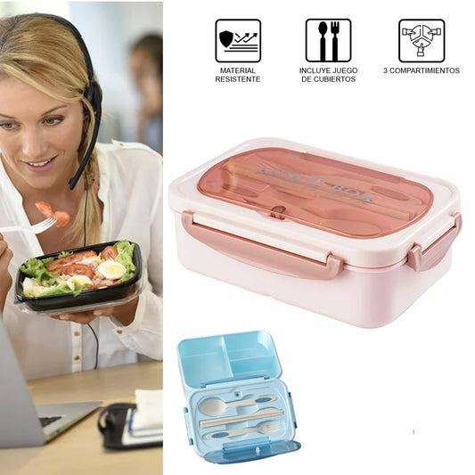 Lonchera Taper Portátil Hermética de Alimentos + Cubiertos Easy&Home Rosado