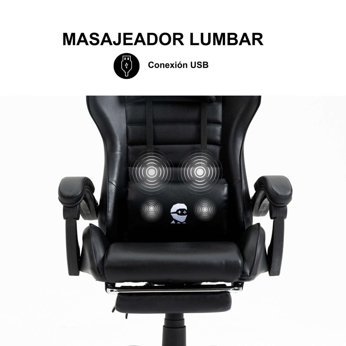 Combo Gamer Silla Gamer  con Masajeador Lumbar Playpro X1  Negro Base de Metal + Teclado Gamer de una Sola Mano Rgb y Mouse 4 en 1