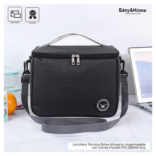 Lonchera Térmica Bolsa Almuerzo Impermeable con Correa Portátil Easy&Home HYC280039 Negro