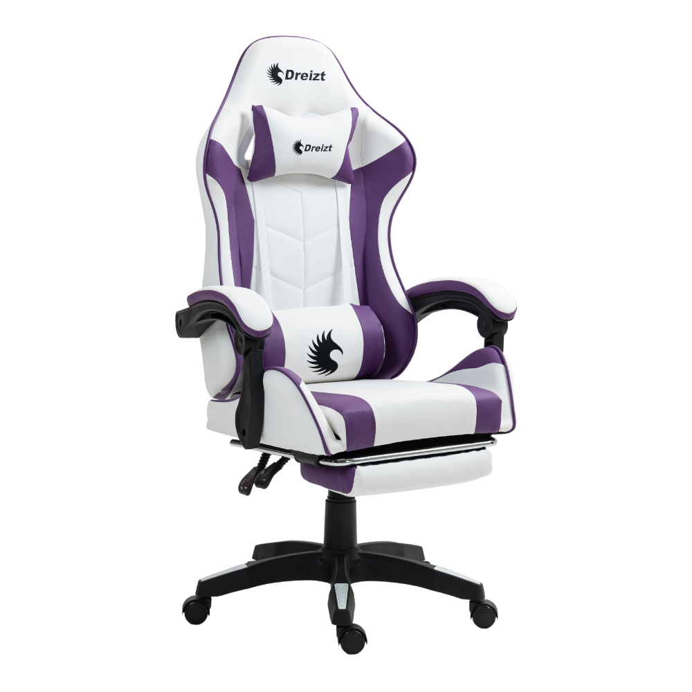 Silla Gamer Ergonómica Dreizt Shine Series Purpura y Blanco Con Posapies Reclinable