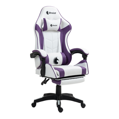 Silla Gamer Ergonómica Dreizt Shine Series Purpura y Blanco Con Posapies Reclinable