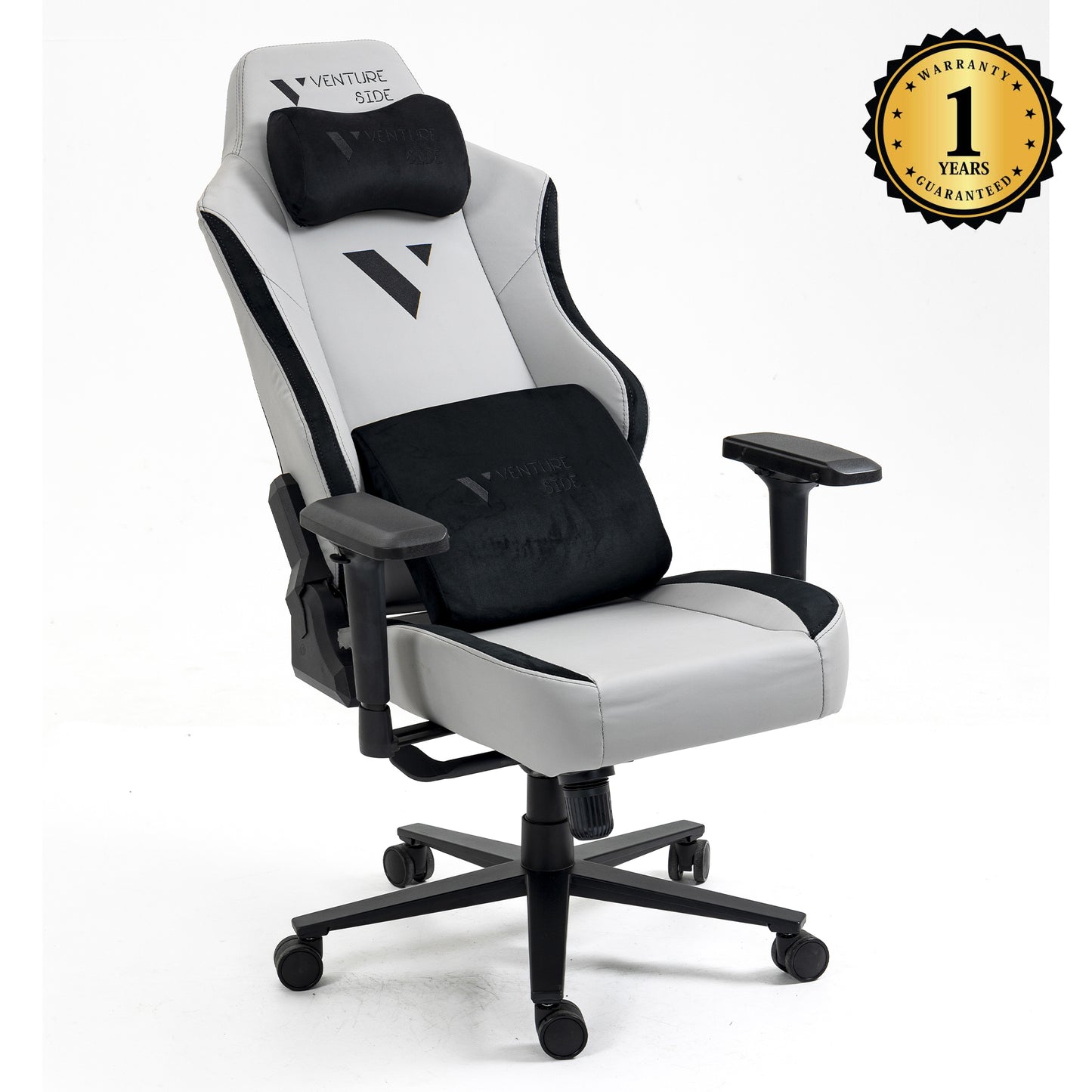 Silla Gamer Venture Side Prime Ash Gris Cuero Almohadilla Inteligente Magnetica Reclinable