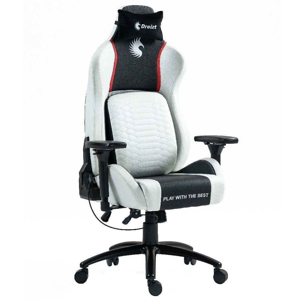 Silla Gamer Dreizt Titan Series Blanca Premium Almohadilla Inteligente Reclinable Gas Lift Clase 5