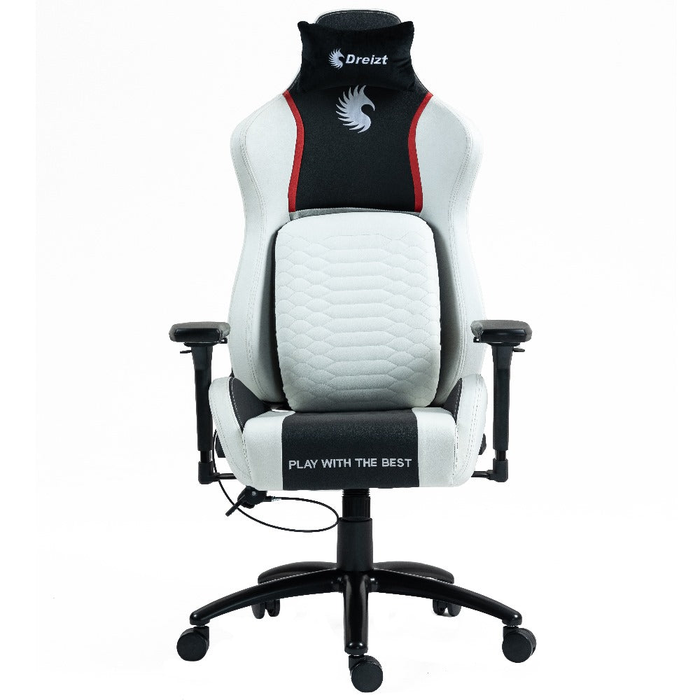 Silla Gamer Dreizt Titan Series Blanca Premium Almohadilla Inteligente Reclinable Gas Lift Clase 5