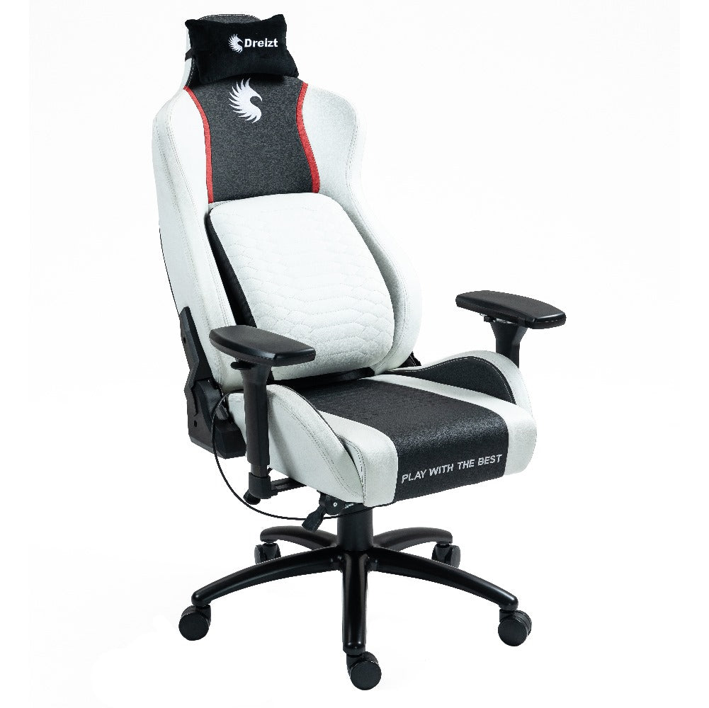 Silla Gamer Dreizt Titan Series Blanca Premium Almohadilla Inteligente Reclinable Gas Lift Clase 5