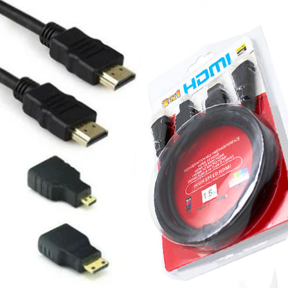 Cable Hdmi 3 en 1 con Adaptador Mini y Micro Hdmi 1.5 Metros