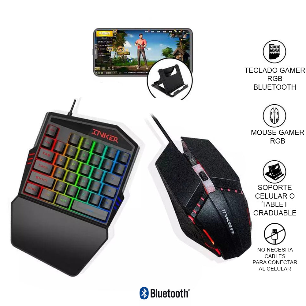 Combo Gamer Silla Gamer Dreizt Shine Series Negro + Teclado Gamer de una Sola Mano Rgb y Mouse 4 en 1