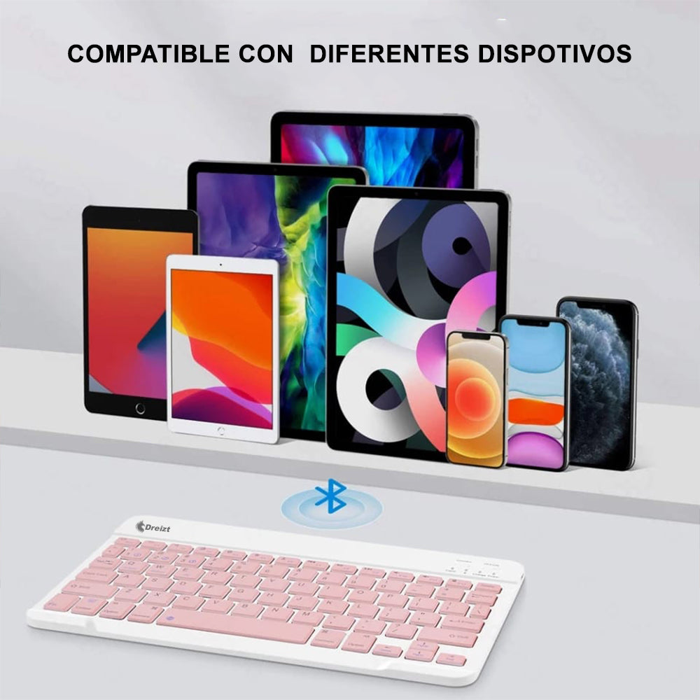 Kit Teclado Y Mouse Inal mbrico Bluetooth Multidipositivo DT100 Rosado