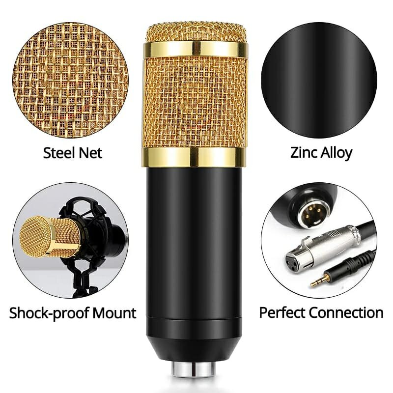 Micrófono Bm800 Condensador Brazo Soporte Pc Estudio Antipop Oro