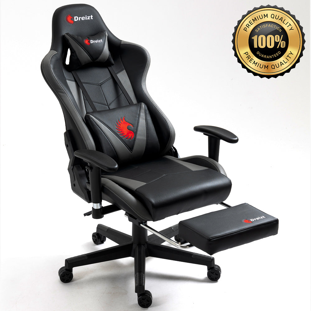 Silla Gamer Dreizt Apolo Series Plomo Pro 180° Reclinable Alta Calidad con Posapies