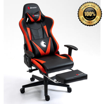 Silla Gamer Dreizt Apolo Series Rojo Pro 180° Reclinable Alta Calidad con Posapies