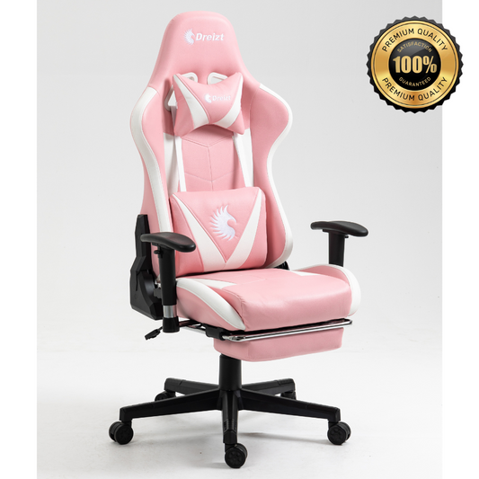 Silla Gamer Dreizt Apolo Series Rosado Pro 180° Reclinable Alta Calidad con Posapies