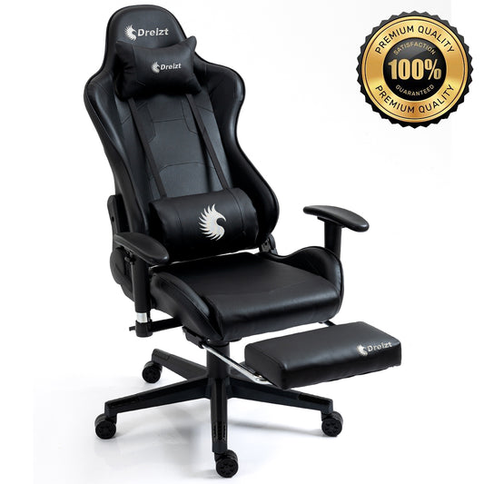 Silla Gamer Dreizt Optimus Series Negro Pro 180° Reclinable Alta Calidad con Posapies