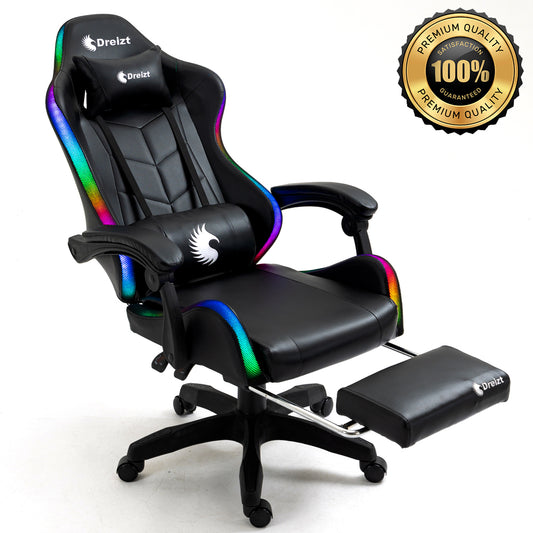 Silla Gamer Ergonómica Dreizt Shine RGB Series Negro Luces con Posapies Reclinable