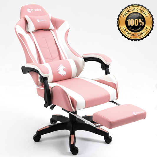 Silla Gamer Ergonómica Dreizt Shine Series Rosada Con Posapies Reclinable