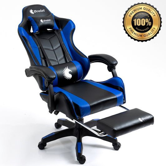 Silla Gamer Ergonómica Dreizt Shine Series Azul con Posapies Reclinable