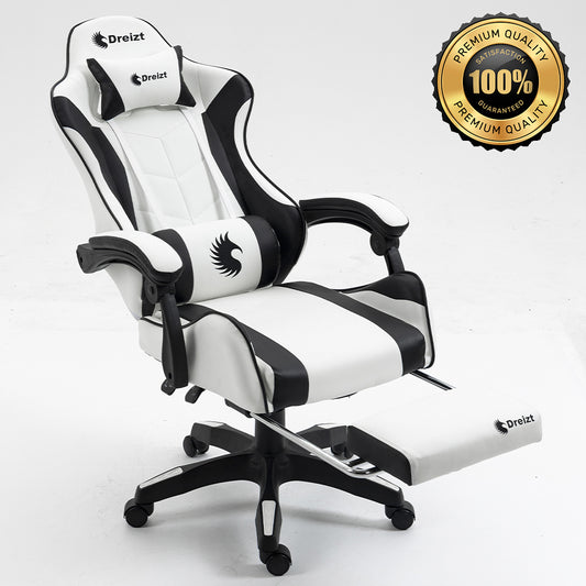 Silla Gamer Ergonómica Dreizt Shine Series Blanca con Posapies Reclinable